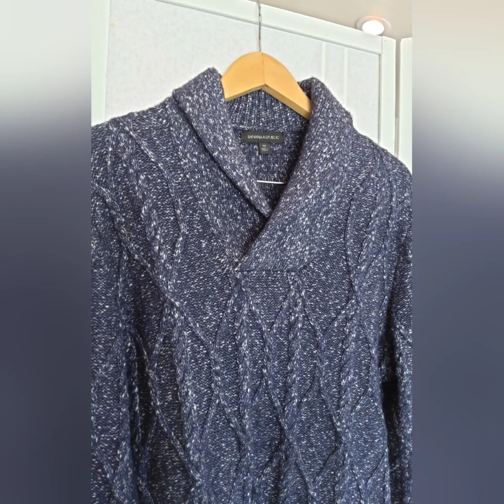 Banana Republic shawl collar blue heavy knit yak wool blend sweater